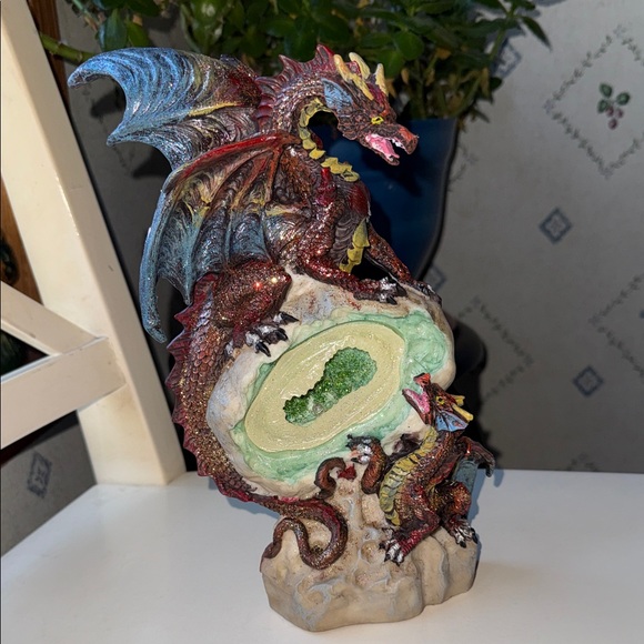 Dragon Crystal Statue Other - Majestic Dragon Sculpture in Red and Green
